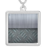 Brushed Metal Diamond Plate Template Personalized Necklace