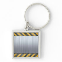 Brushed Metal Hazard Construction Layout Keychain