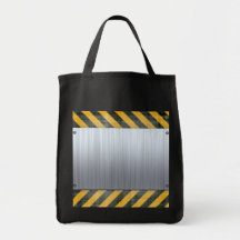 Brushed Metal Hazard Construction Layout Tote Bags
