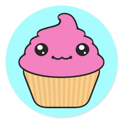 Bubble Gum Frosting Kawaii Cupcake Round Round Sticker by megakawaii