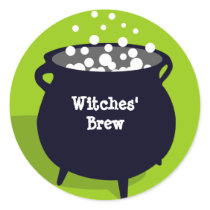 Bubbling cauldron ghoulish green Halloween label