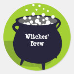 Bubbling cauldron ghoulish green Halloween label Stickers
