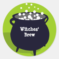 Bubbling cauldron ghoulish green Halloween label stickers