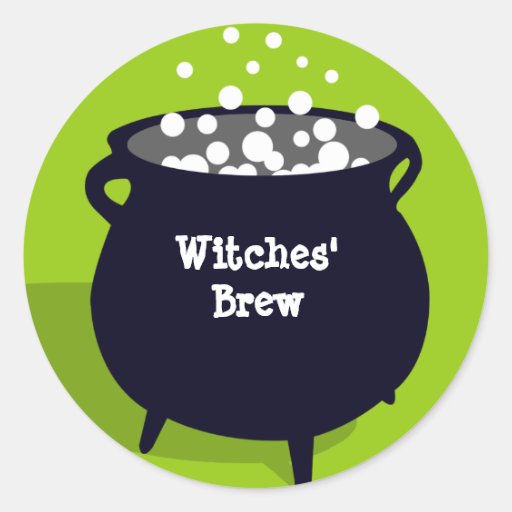 Bubbling cauldron ghoulish green Halloween label Stickers