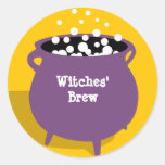 Bubbling cauldron ghoulish yellow Halloween label Sticker