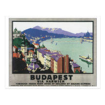 Budapest Via Harwich Vintage Travel Poster Postcard