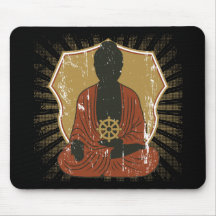 Buddha Meditating Dharma Wheel Mousepad