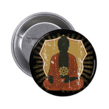 Buddha Meditating Dharma Wheel Pinback Buttons
