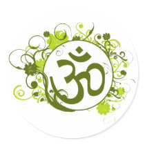 Buddhist Green Floral Om Round Stickers