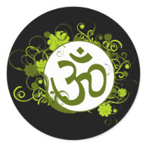 Buddhist Green Floral Om Round Sticker