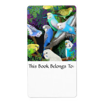 Budgerigars in Ferns Bookplate Personalized Shipping Label