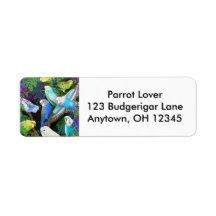 Budgerigars in Ferns Label