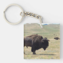 Buffalo Hunts Keychain Square Acrylic Key Chain