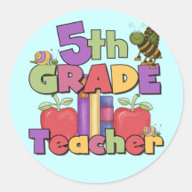 Bugs and Apples 5th Grade Teacher Round Stickers