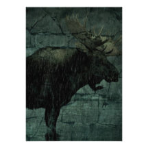 Bull Moose in The Fall Rain Custom Invitations