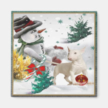 Bull Terrier Christmas with Snowman Magnet