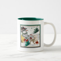 Bull Terrier Christmas with Snowman Mug