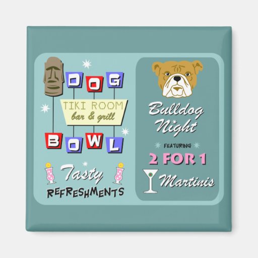 Bulldog Bowling Tiki Night Refrigerator Magnet