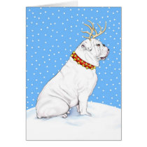 Bulldog Christmas Reindeer White cards