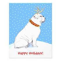 Bulldog Christmas Reindeer White invitations