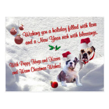 Bulldog Christmas Snow Scene Postcard