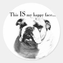 Bulldog Happy Face Round Sticker