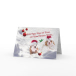 Bulldog Puppies Christmas Snow Scene Wishes Card