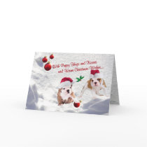 Bulldog Puppies Christmas Snow Scene Wishes Card
