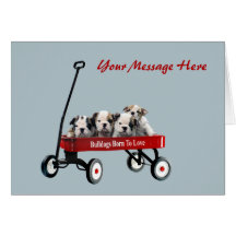 Bulldog Puppies In Wagon Greeting Card
