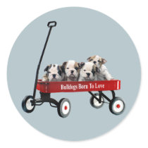 Bulldog Puppies In Wagon Sticker
