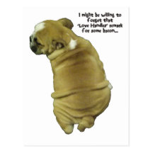 Bulldog Puppy Love Handles and Bacon Postcards