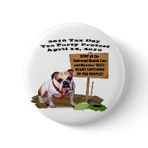 Bulldog Tax Day Tea Party Protest Button