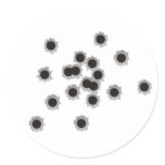 Bullet holes from a rifle or gun, possibly shotgun stickers