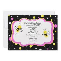 Bumble Bee Birthday Party Invitations pink