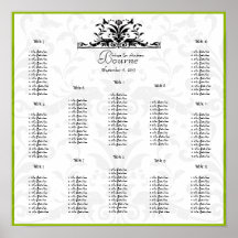 Bumble Bee Yellow Black Damask  Seating Chart Poster