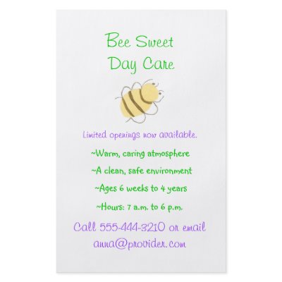 Bumblebee theme child care flyer by KarateKatGraphics