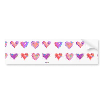 Bumper Sticker  - Pop Art Crazy Hearts 2 by PopArtDiva