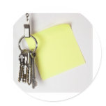 Bunch of keys with sticky note round stickers