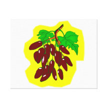 Bunch of peppers with yellow background gallery wrapped canvas