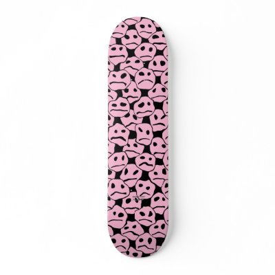 Bunch of Sad Faces (pink) (black bg) - Skateboard by MeyeART
