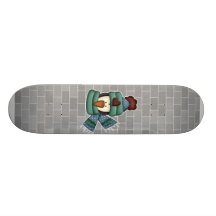 bundled up penguin head skate deck