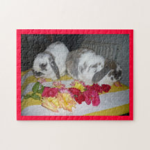 bunnies enjoying roses puzzles