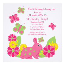 Bunny and Butterflies Girl's Birthday Invitation