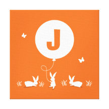 BUNNY BALLOON ORANGE | personalized kids wall art Canvas Print