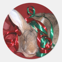 Bunny Christmas party Round Stickers