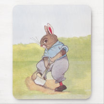 Bunny Digs for Worms Mousepad