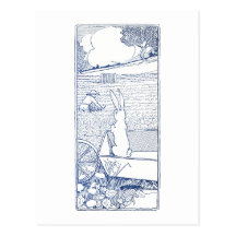 Bunny in Wheelbarrow Sees Farmer Postcard