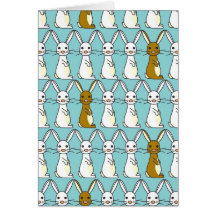 Bunny Parade Blue - Brown and White Bunbun Greeting Cards