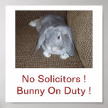 Bunny Rabbit No Solicitors Sign Poster