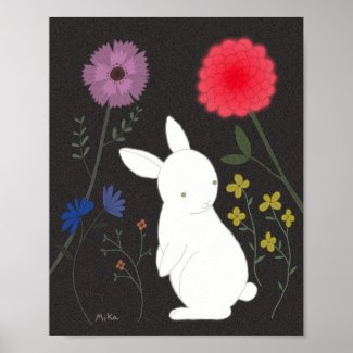 Bunny Rabbit Poster White Rabbit Floral Garden Art